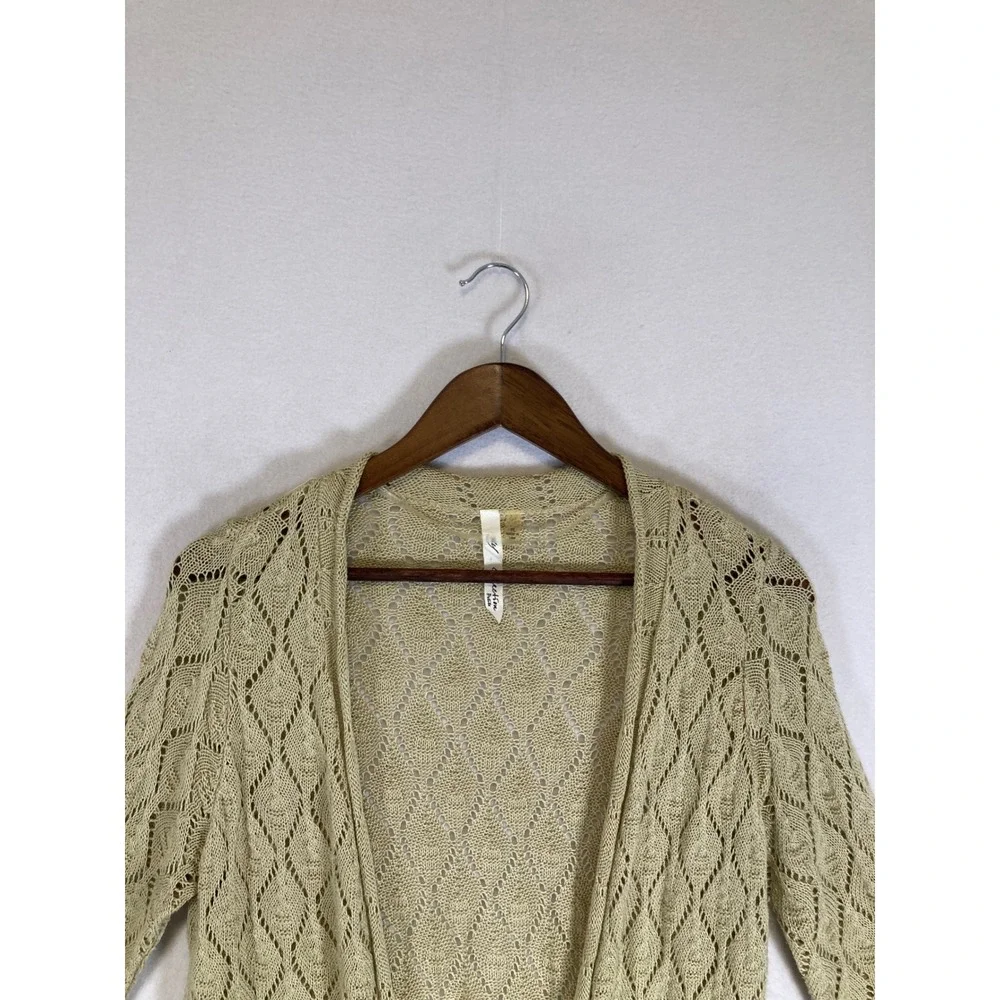 Cottagecore NY‎ Collection Womens PL Sage Diamond Crochet Open Cardigan Sweater